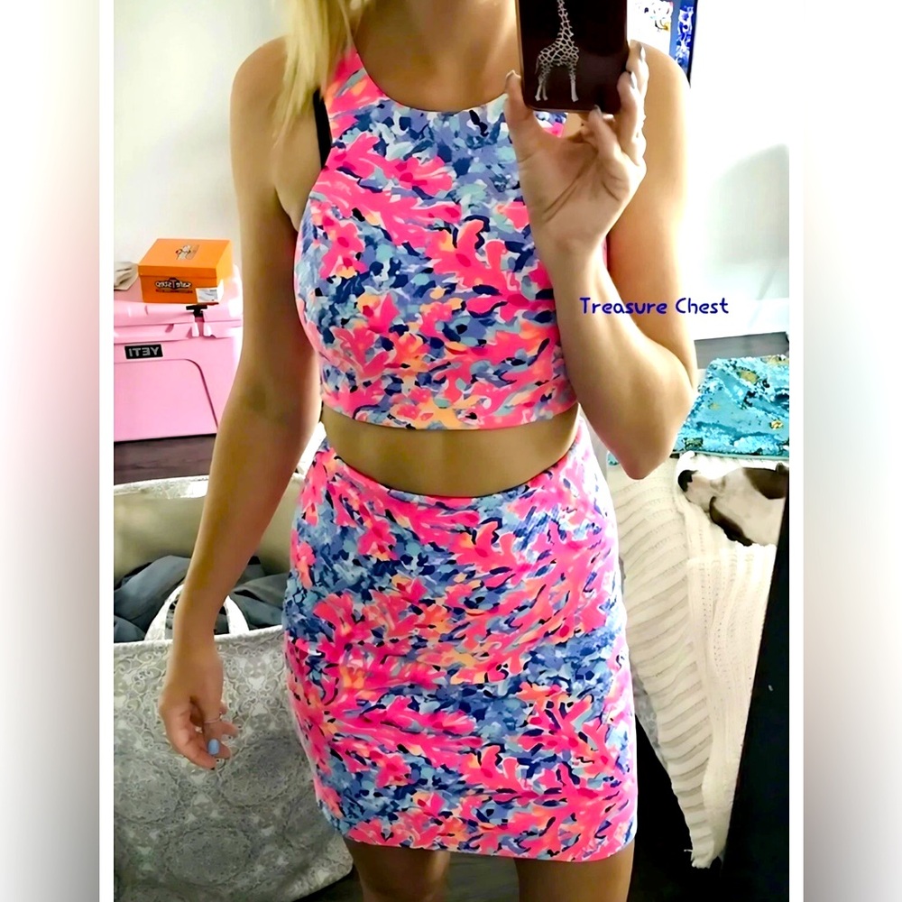 Lilly Pulitzer NWT Mallika Set 2 Piece Coco Coral Crab Size S GORGEOUS! - Picture 7 of 8